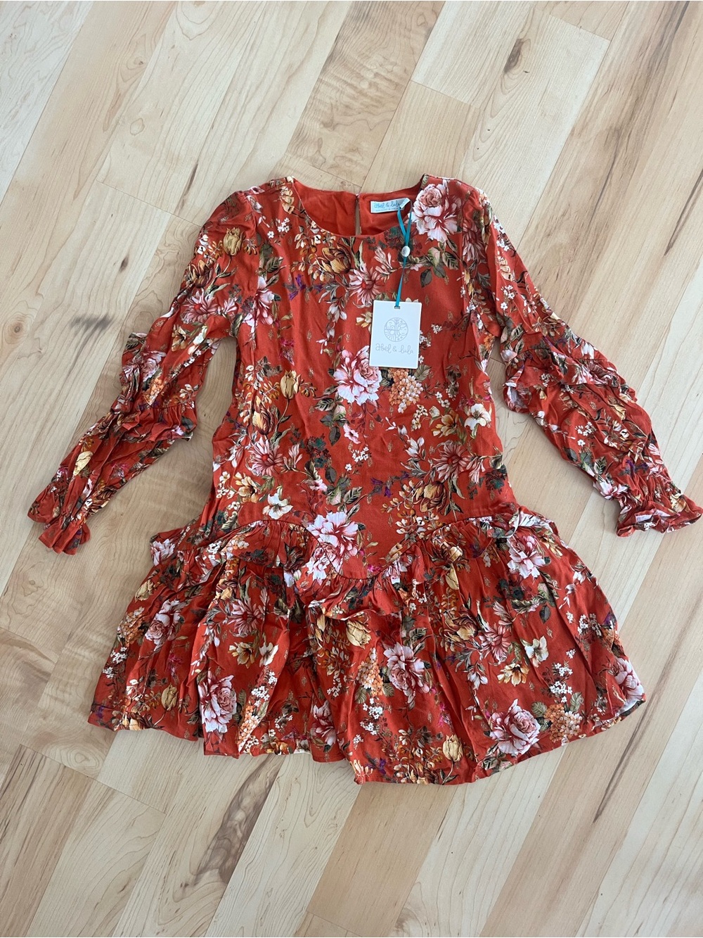 Girls' Abel & Lula - Made in Spain - Floral Ruffle Dress in Rust